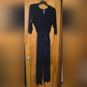 NY Collection Dark Blue Wrap Jumpsuit